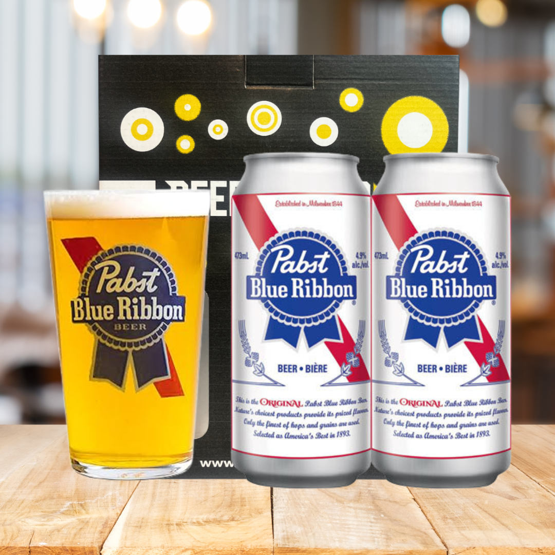 Pabst Blue Ribbon American Pale Lager Gift Set with PBR Glass - 2 Pack (4.7% ABV)