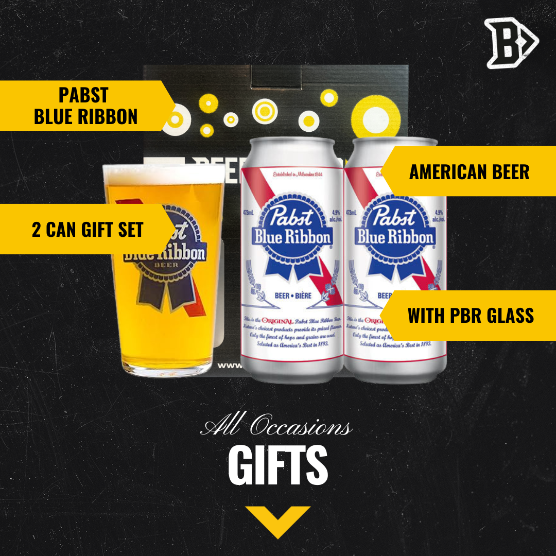 Pabst Blue Ribbon American Pale Lager Gift Set with PBR Glass - 2 Pack (4.7% ABV)