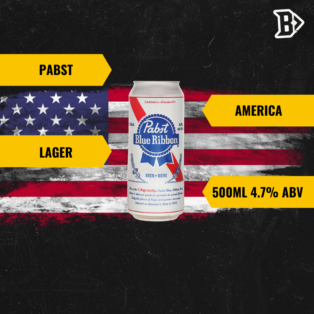 Pabst Blue Ribbon American Pale Lager 473ml Cans with Free Pabst Glass (8 Pack) - 4.7% ABV