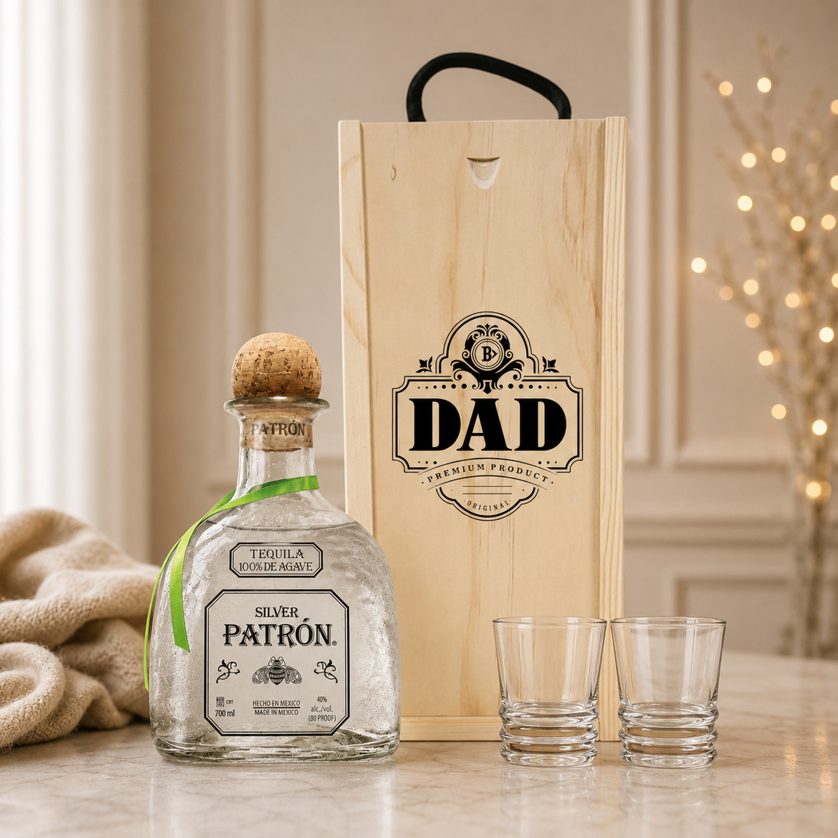 Best Dad Tequila Gift Set Premium Tequila with Shot Glasses – 70cl