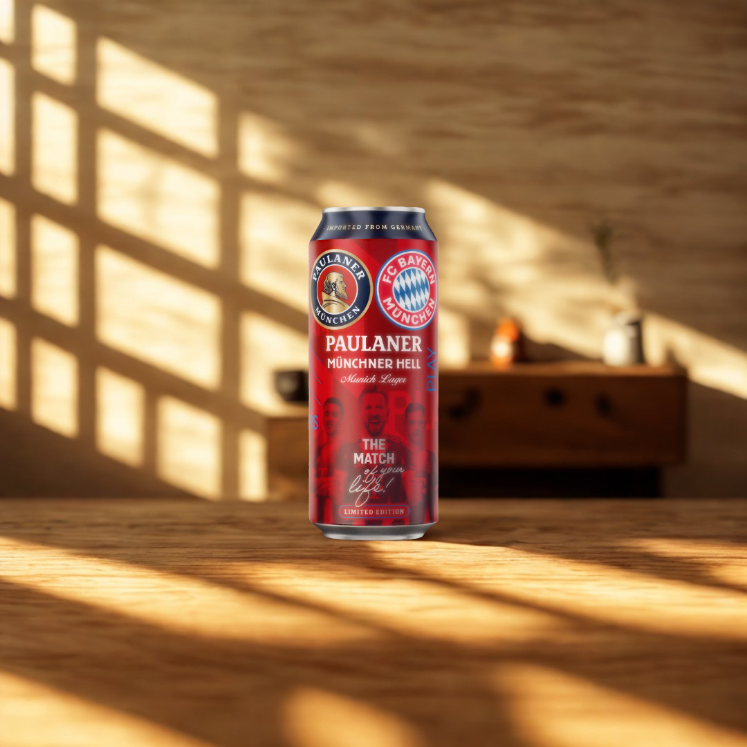 Paulaner x FC Bayern Münchner Hell Premium German Lager 500ml Cans – 4.9% ABV (Multipack)