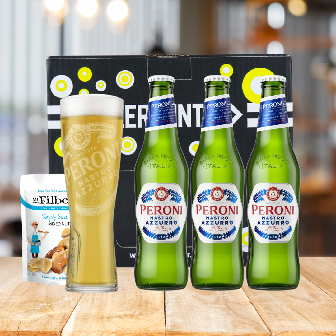 Peroni Nastro Azzuro Italian Lager Gift Set with Peroni Glass (3 Pack)