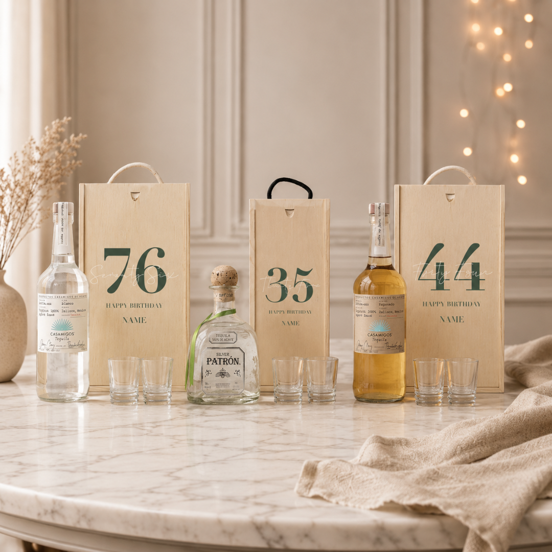 Personalised Birthday Tequila Gift Set with Shot Glasses &amp; Personalised Lid – 70cl