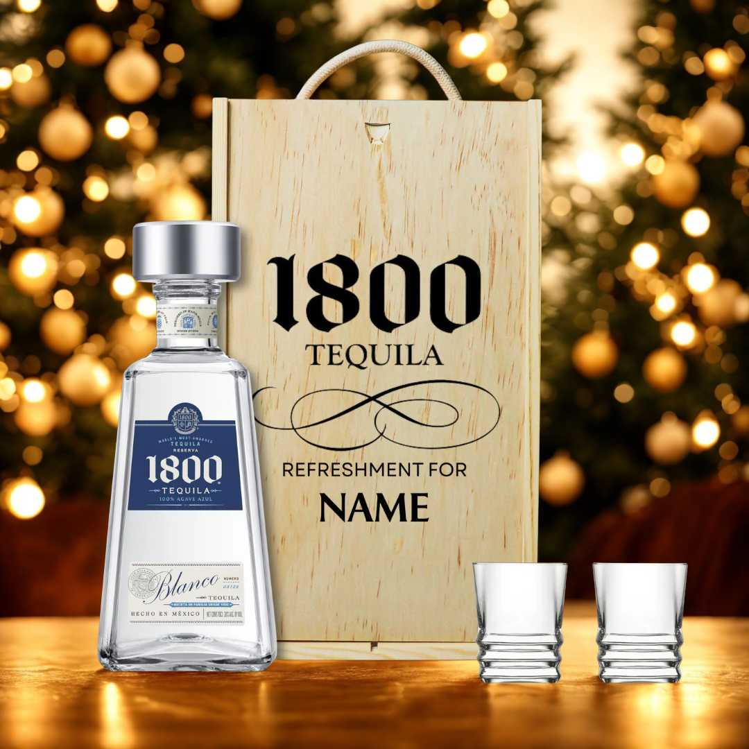 Personalised 1800 with Shot Glasses Gift Set – Tequila Blanco 70cl (38% ABV)