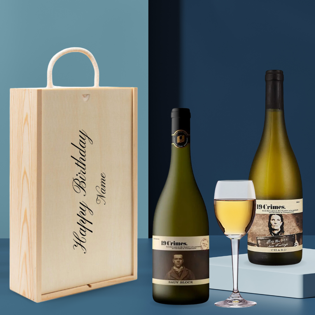 Personalised 19 Crimes White Wine Gift Set - (2 x 75cl) - BEERHUNTER