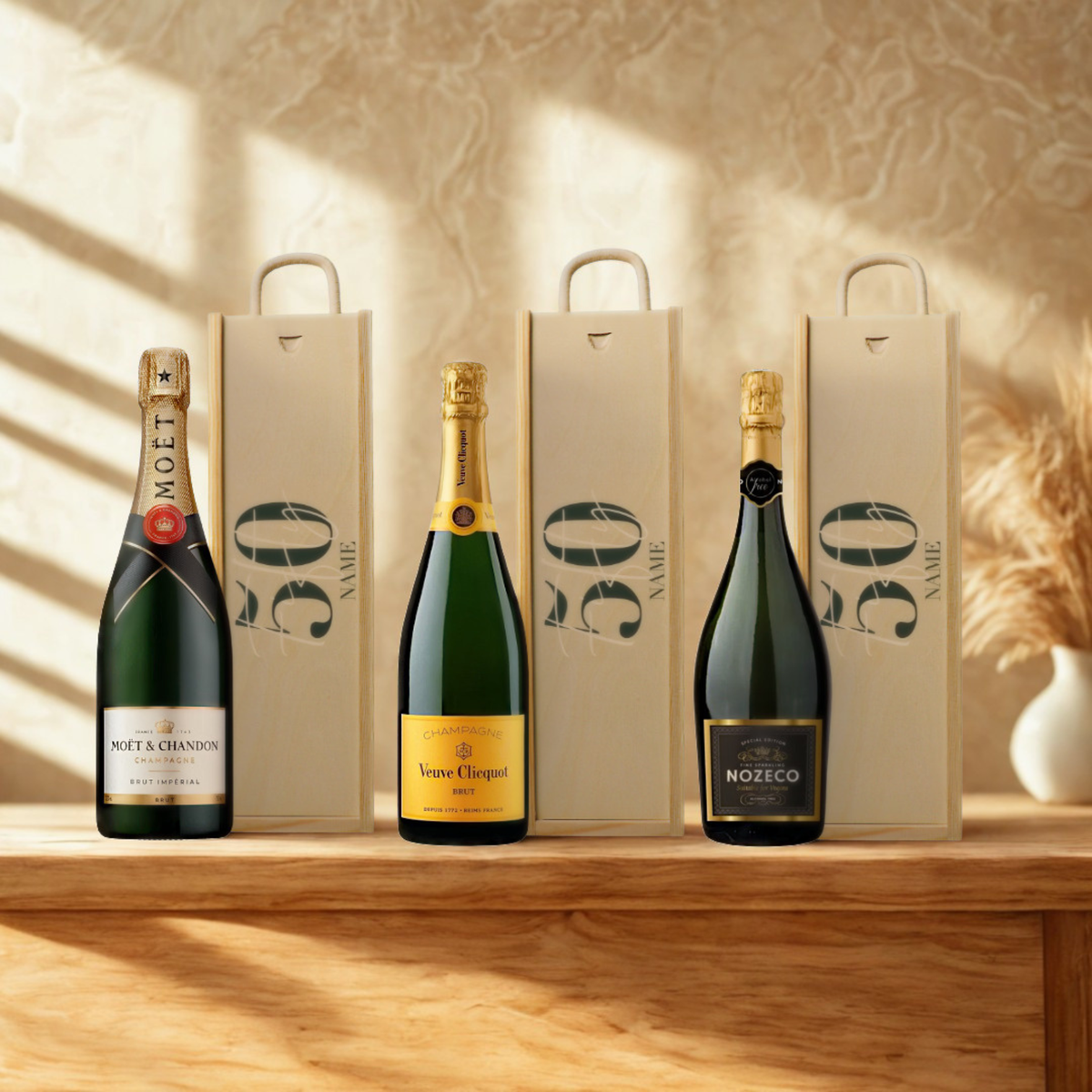 Personalised 50th Birthday Champagne Gift Set – 75cl Luxury Champagne with Personalised Lid