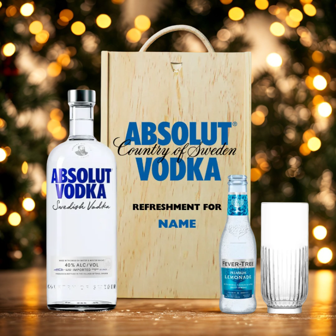 Personalised Absolut Vodka Gift Set in Wooden Box - 40% ABV (70cl)