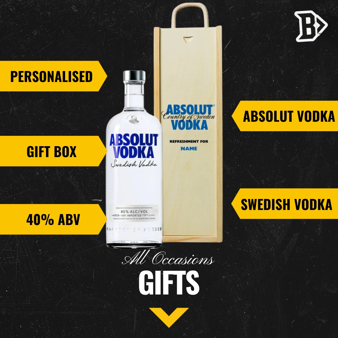 Personalised Absolut Vodka &amp; Gift Set in Wooden Box - 40% ABV (70cl) - BEERHUNTER