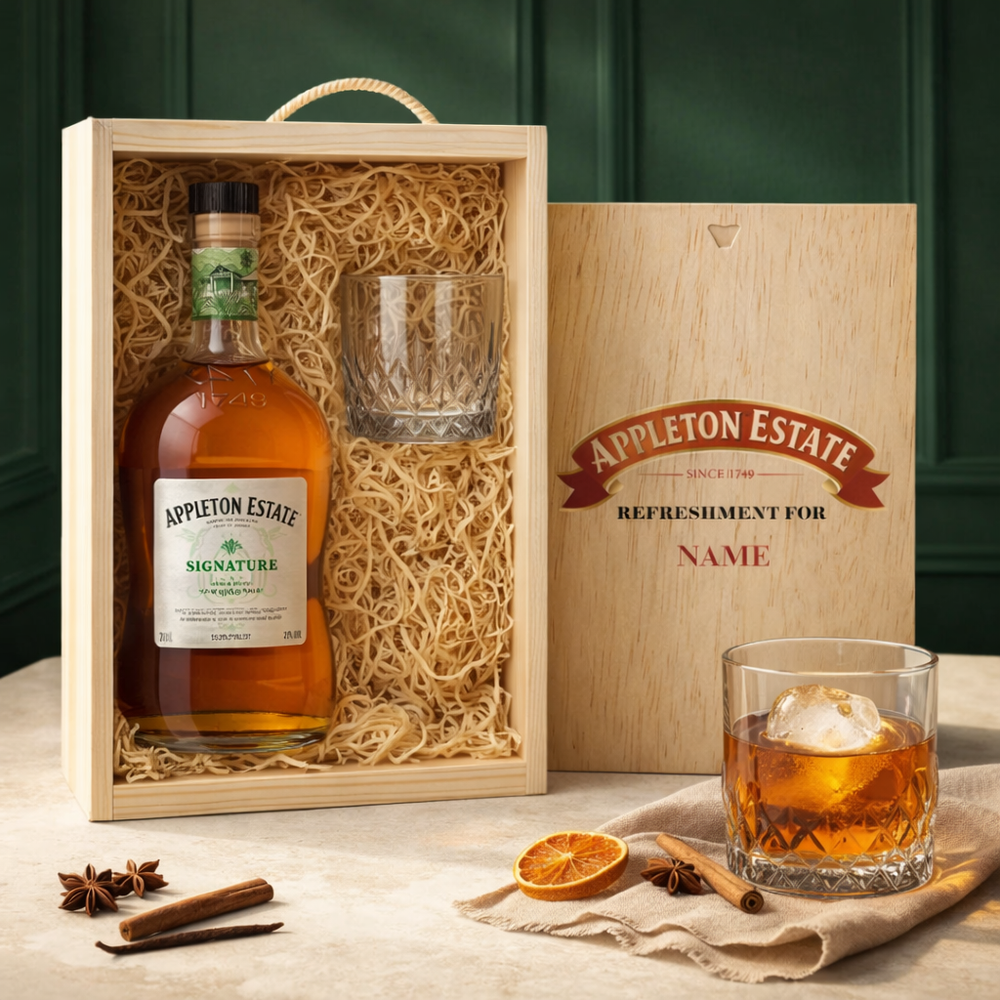 Personalised Appleton Estate Rum Gift Set with Glass in Wooden Box ...
