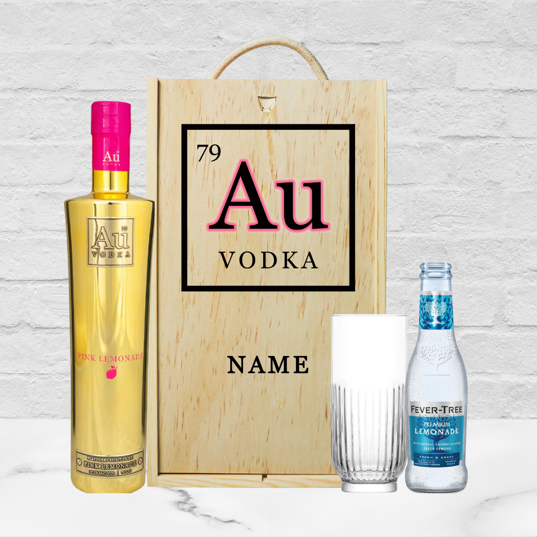 Personalised Au Vodka Pink Lemonade Gift Set with Fever Tree Lemonade &amp;amp; Glass - BEERHUNTER