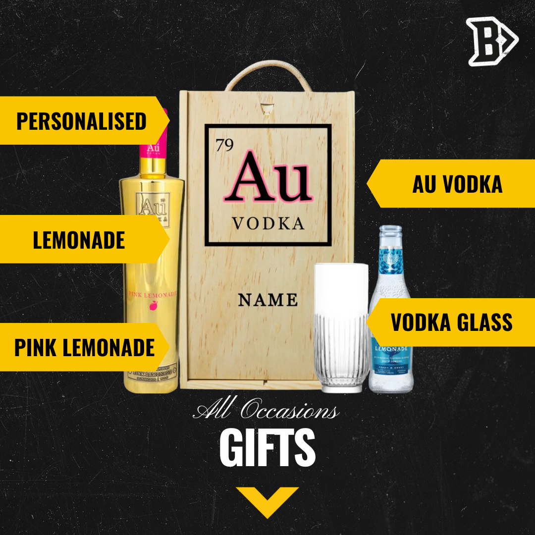 Personalised Au Vodka Pink Lemonade Gift Set with Fever Tree Lemonade &amp; Glass - BEERHUNTER