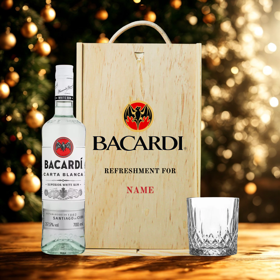 Personalised Bacardi White Rum Gift Set With Glass - 37.5% ABV 70cl
