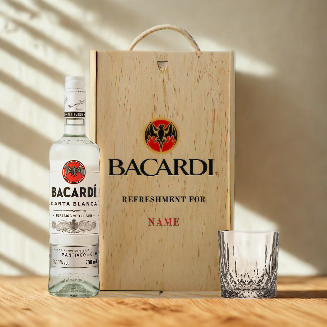 Personalised Bacardi White Rum Gift Set With Glass - 37.5% ABV 70cl