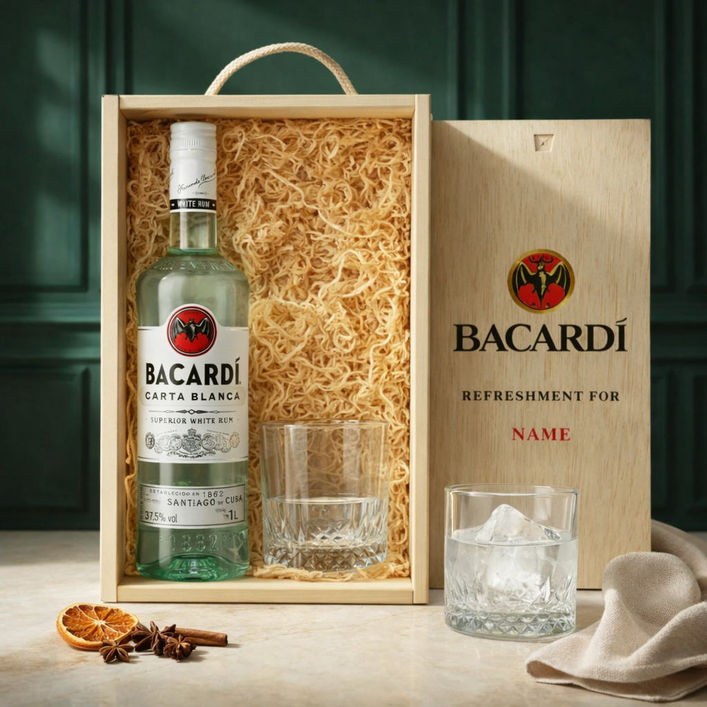 Personalised Bacardi White Rum Gift Set With Glass - 37.5% ABV 70cl