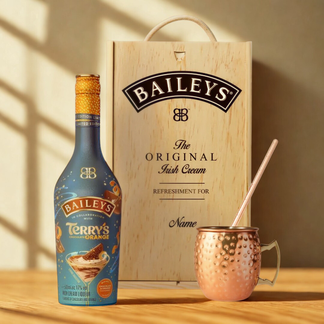 Personalised Baileys Terrys Chocolate Orange Irish Cream Liqueur Gift Set with Copper Mug - 70cl