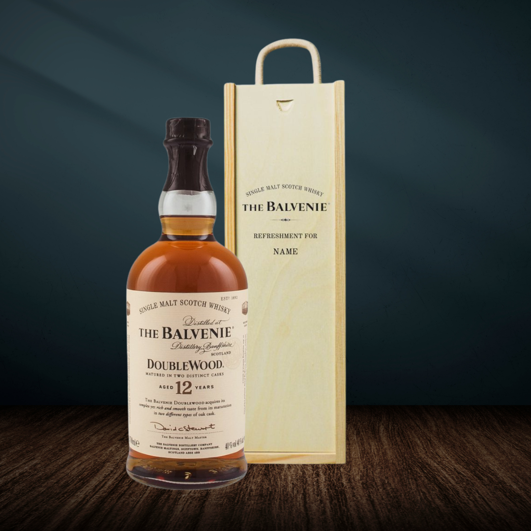 Personalised Balvenie Whisky Gift Set in Wooden Box - 40% ABV (70cl) - BEERHUNTER