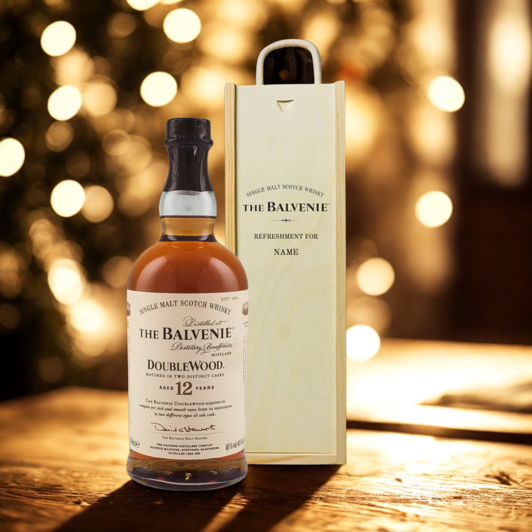 Personalised Balvenie Whisky Gift Set in Wooden Box - 40% ABV (70cl)