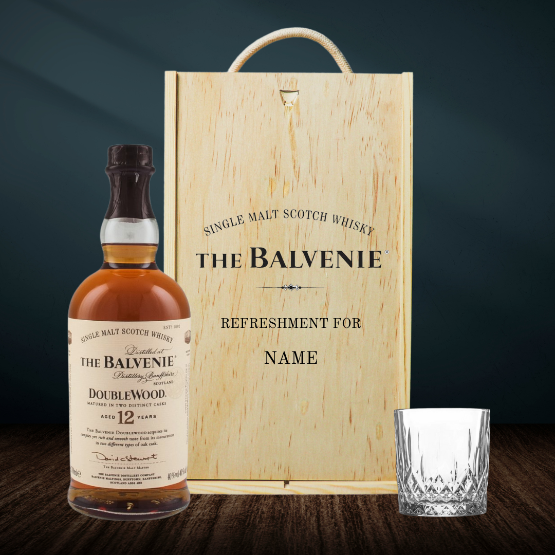 Personalised Balvenie Whisky Gift Set in Wooden Box with Glass - 40% ABV (70cl) - BEERHUNTER