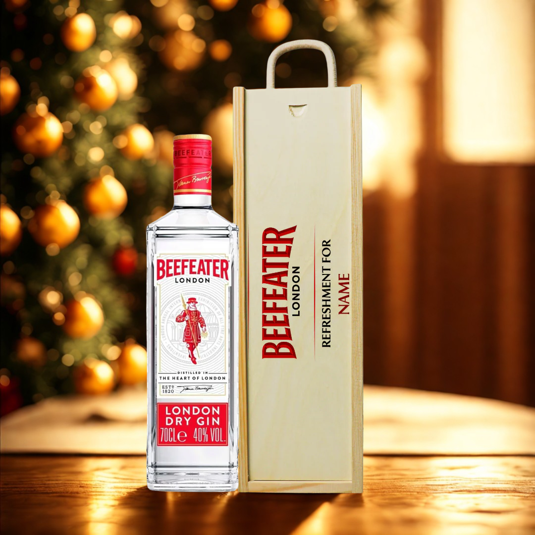 Personalised Beefeater London Dry Gin Gift Set in Wooden Box – 70cl