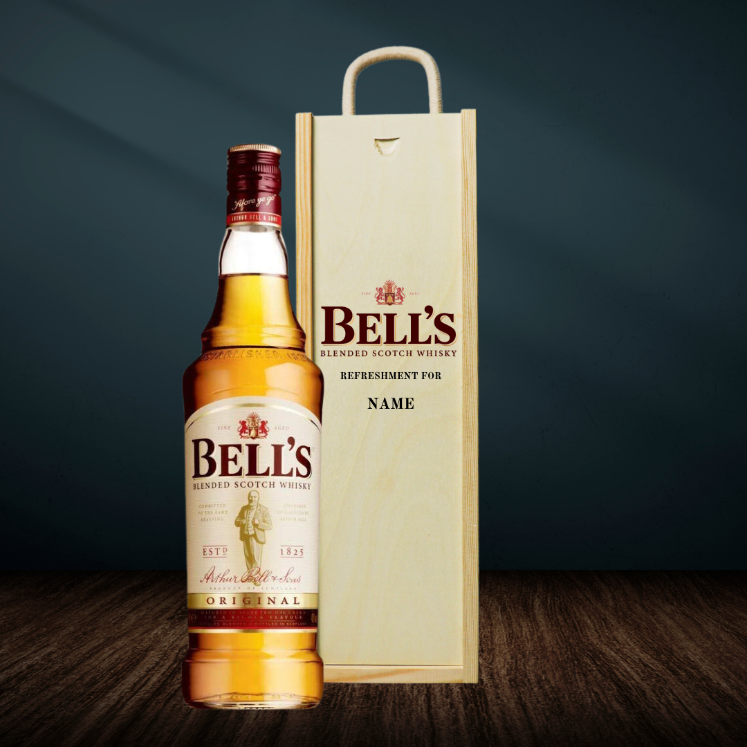 Personalised Bells Blended Scotch Whisky Gift Set In Wooden Box - 40% ABV (70cl) - BEERHUNTER