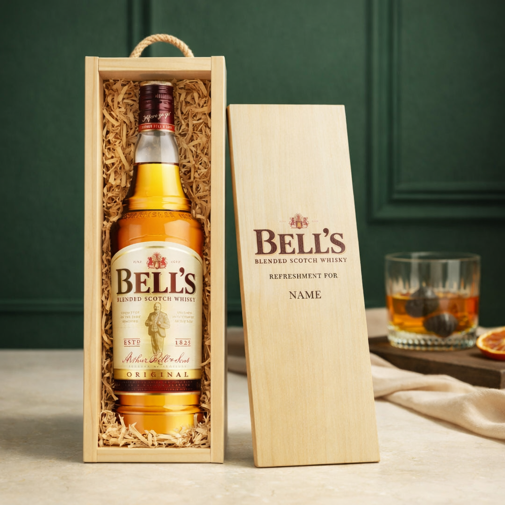 Personalised Bells Blended Scotch Whisky Gift Set In Wooden Box - 40% ABV (70cl)