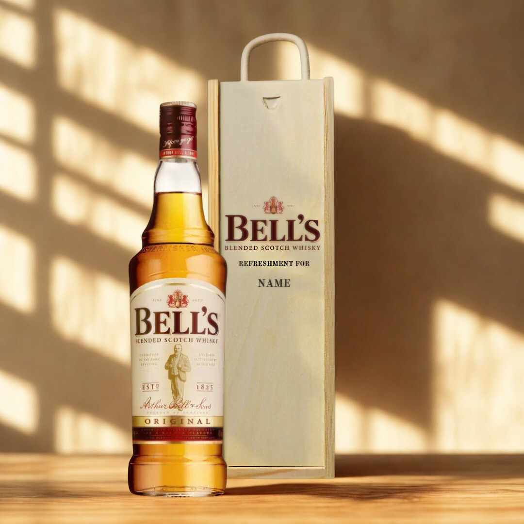 Personalised Bells Blended Scotch Whisky Gift Set In Wooden Box - 40% ...