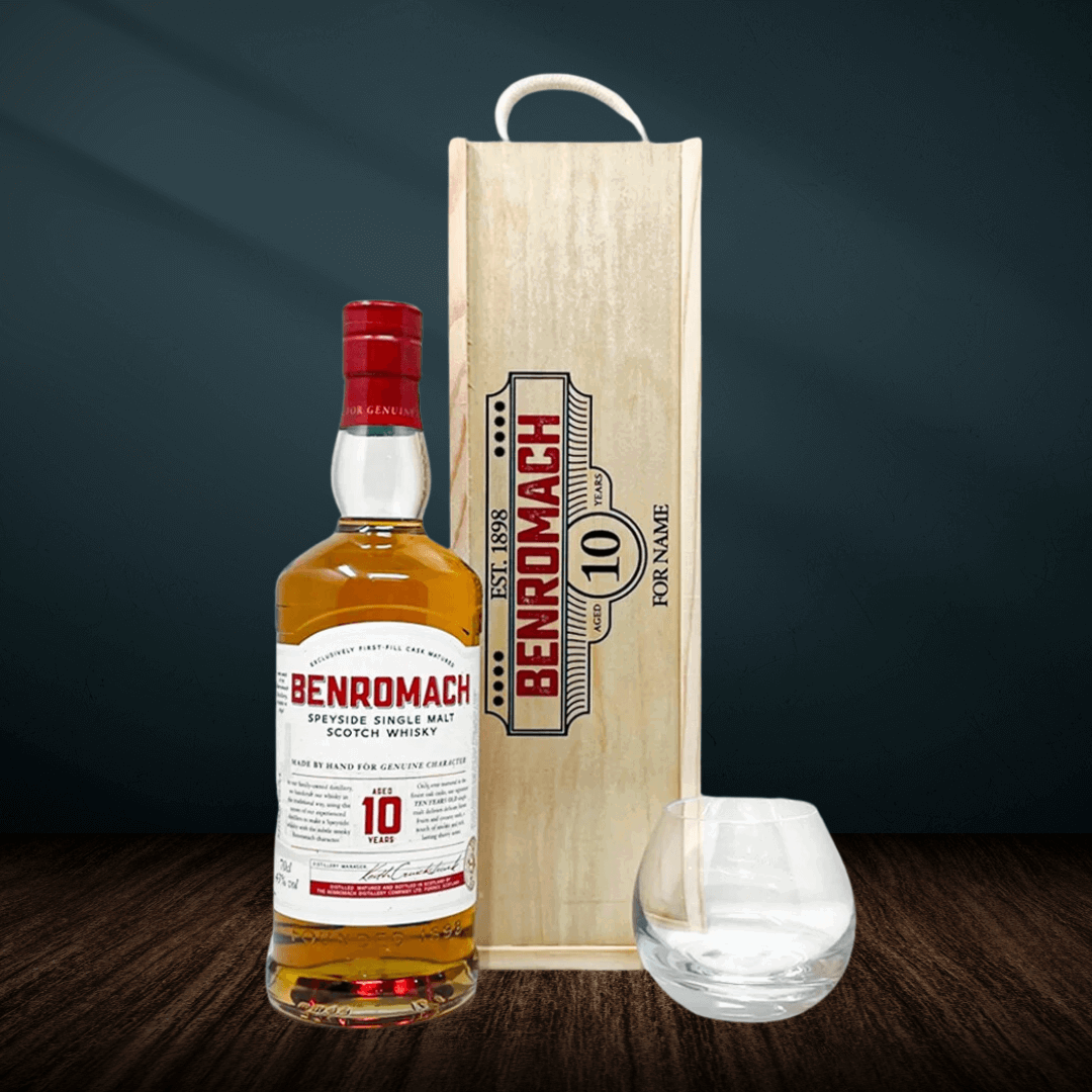 Personalised Benromach 10 Year Single Malt Scotch Whisky Gift Set - 70cl - BEERHUNTER