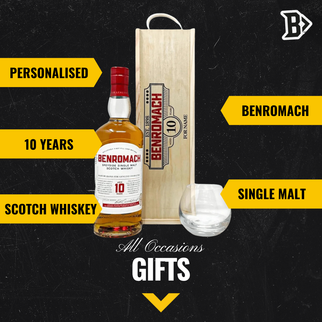 Personalised Benromach 10 Year Single Malt Scotch Whisky Gift Set - 70cl - BEERHUNTER