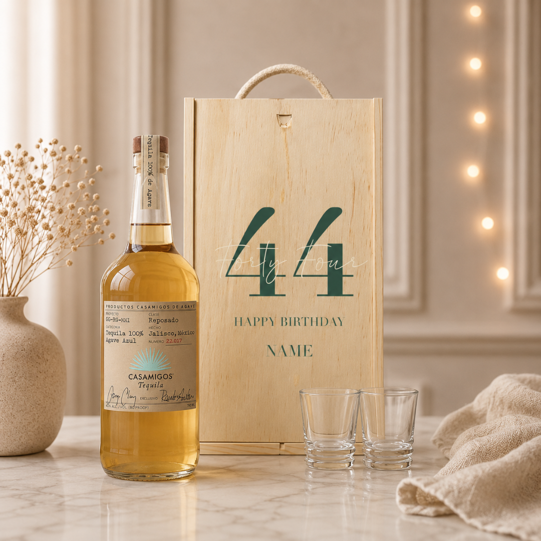 Personalised Birthday Tequila Gift Set with Shot Glasses &amp; Personalised Lid – 70cl