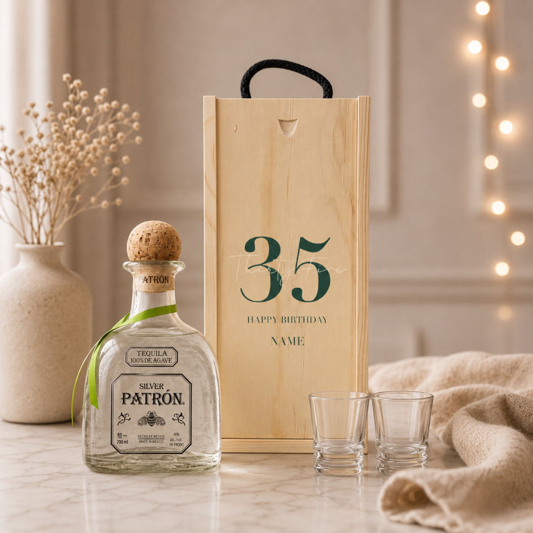 Personalised Birthday Tequila Gift Set with Shot Glasses &amp; Personalised Lid – 70cl