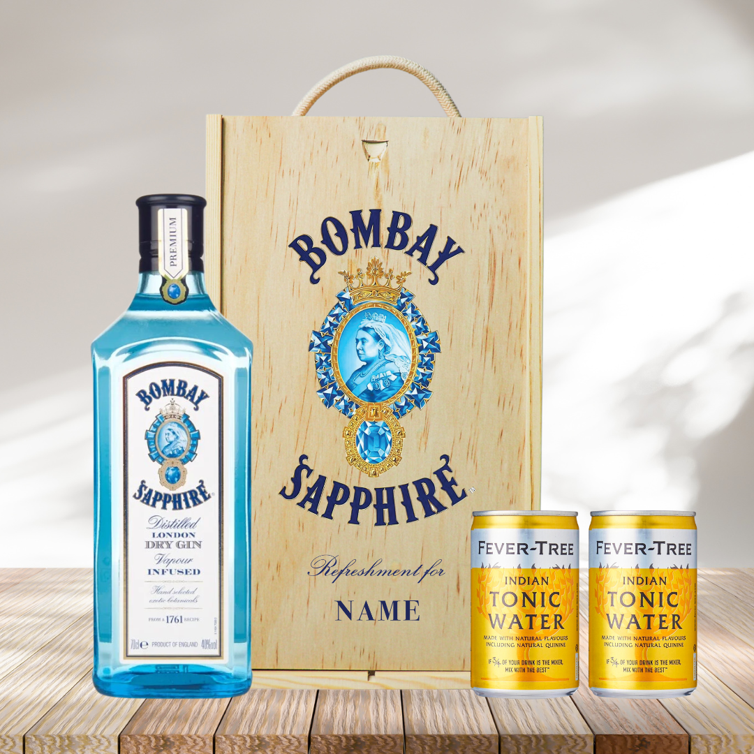 Personalised Bombay Sapphire Gin London Dry Gift Set with Fever Tree Tonics - 70cl (40% ABV)