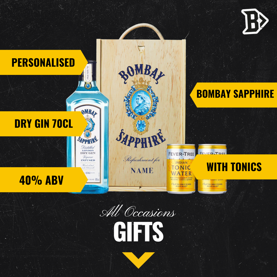 Personalised Bombay Sapphire Gin London Dry Gift Set with Fever Tree Tonics - 70cl (40% ABV)