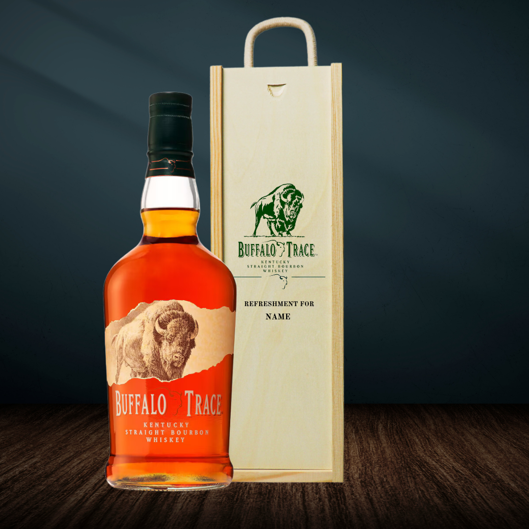 Personalised Buffalo Trace Straight Bourbon Whisky Gift Set In Wooden Box - 40% ABV (70cl) - BEERHUNTER