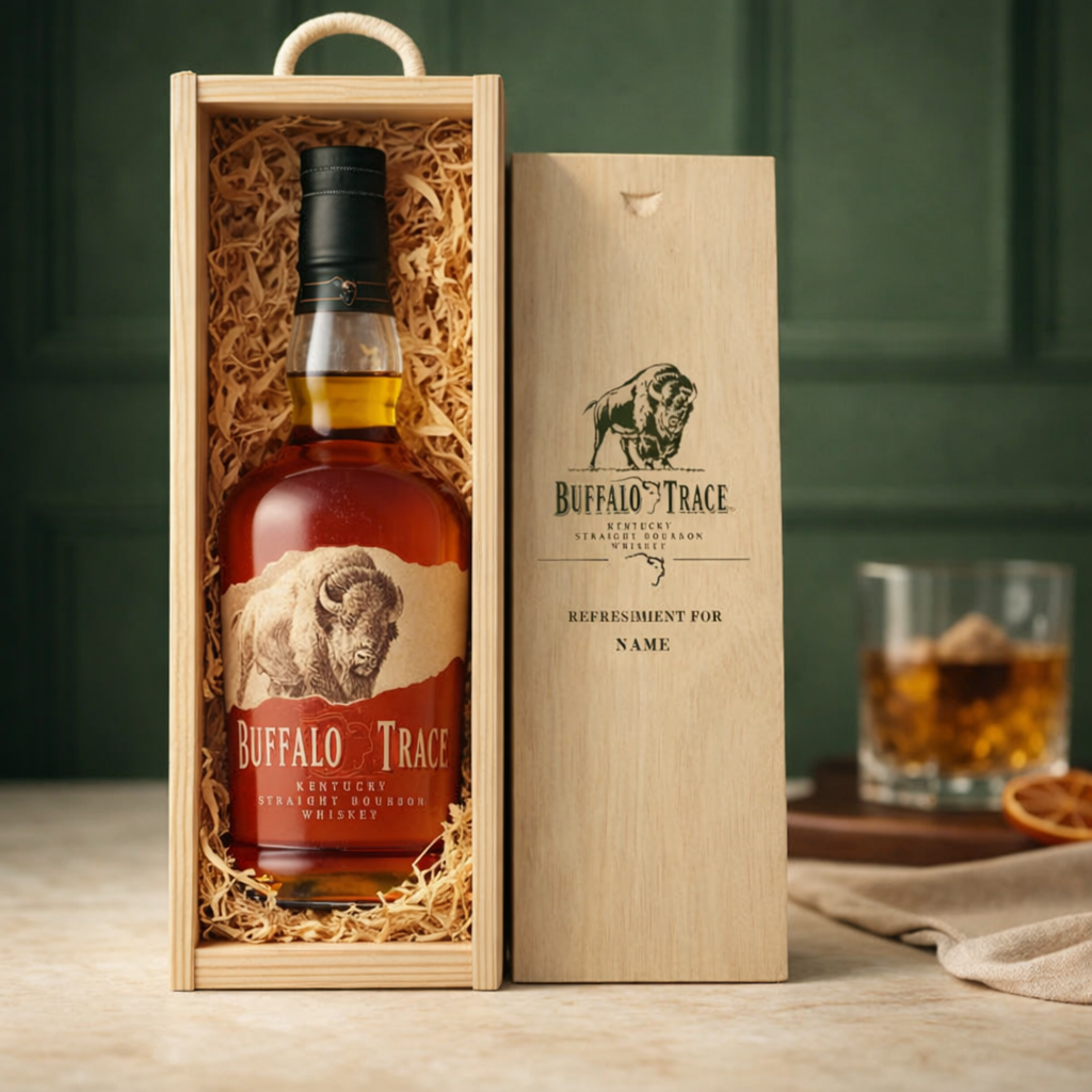Personalised Buffalo Trace Straight Bourbon Whisky Gift Set In Wooden Box - 40% ABV (70cl)