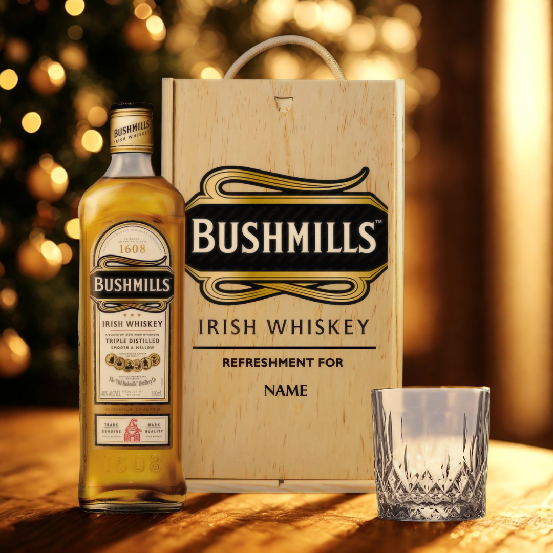 Personalised Bushmills Irish Whiskey Gift Set with Glass – 70cl (40% ABV)