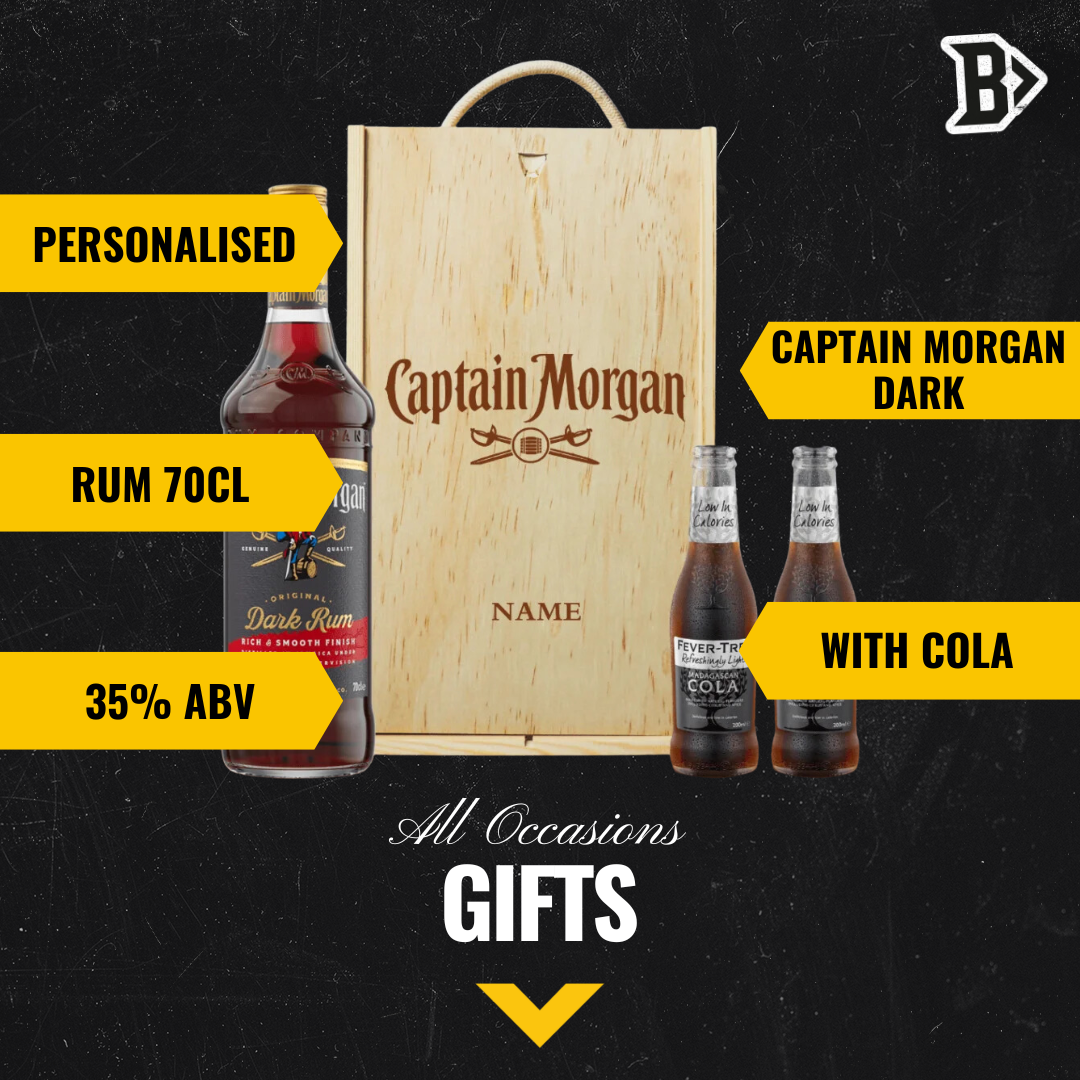 Personalised Captain Morgans Dark Rum Gift Set with Fever Tree Cola - 70cl - BEERHUNTER