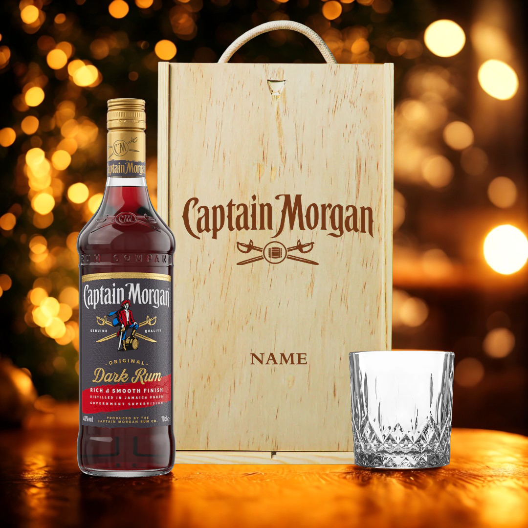 Personalised Captain Morgans Dark Rum Gift Set with Glass - 70cl