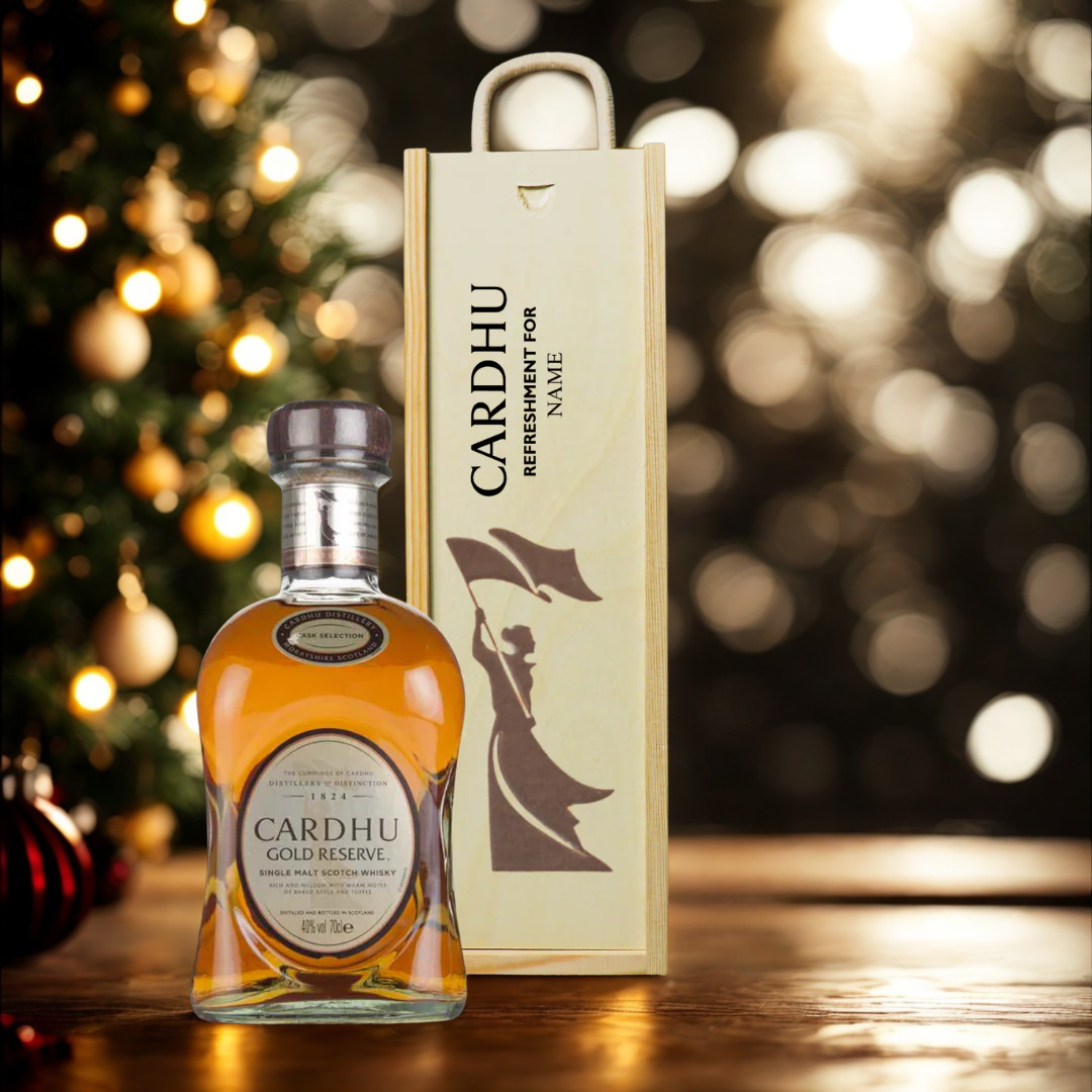Personalised Cardhu Gold Reserve Single Malt Scotch Whisky Gift Set in a Wooden Box - 70cl (40% ABV)