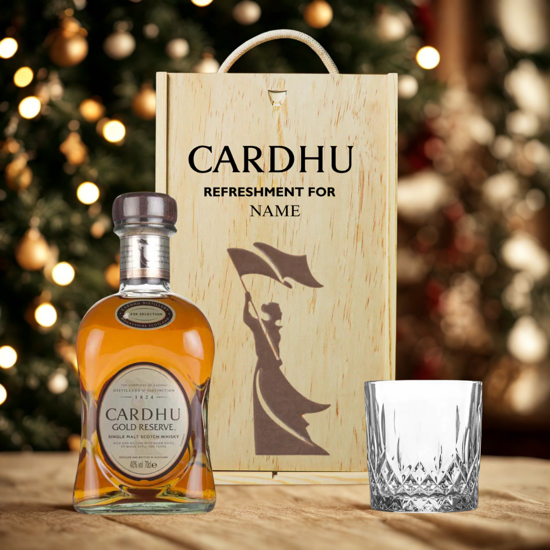 Personalised Cardhu Gold Reserve Single Malt Scotch Whisky Gift Set in a Wooden Box - 70cl (40% ABV)