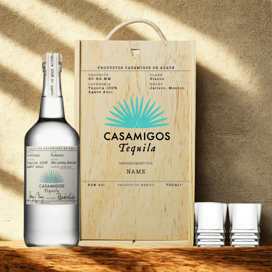 Personalised Casamigos Blanco Tequila Gift Set with Shot Glasses - 70cl (40% ABV)