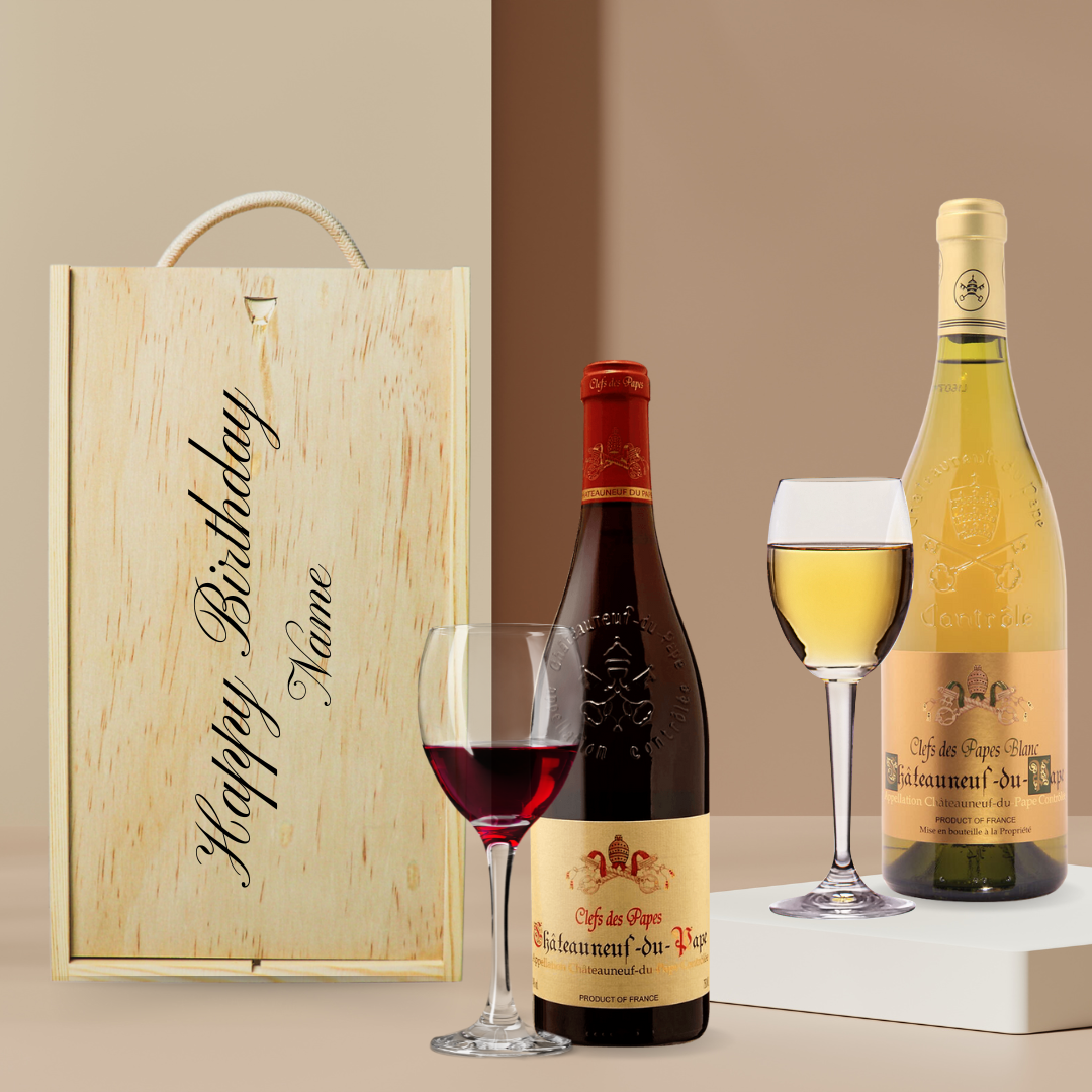Personalised Chateauneuf Du Pape Red & White Wine Gift Set - (2 x 75cl) - BEERHUNTER