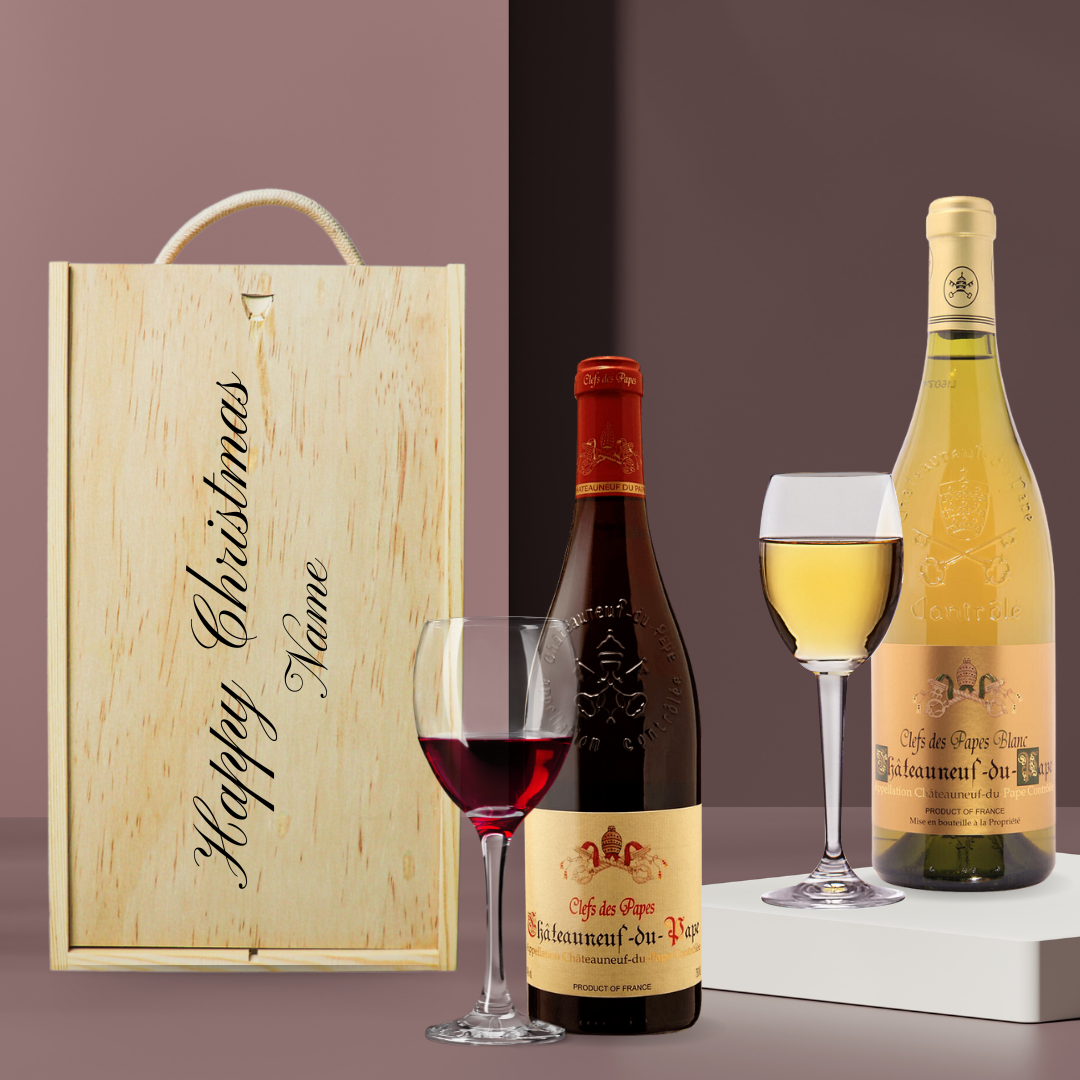 Personalised Chateauneuf Du Pape Red &amp; White Wine Gift Set - (2 x 75cl) - BEERHUNTER