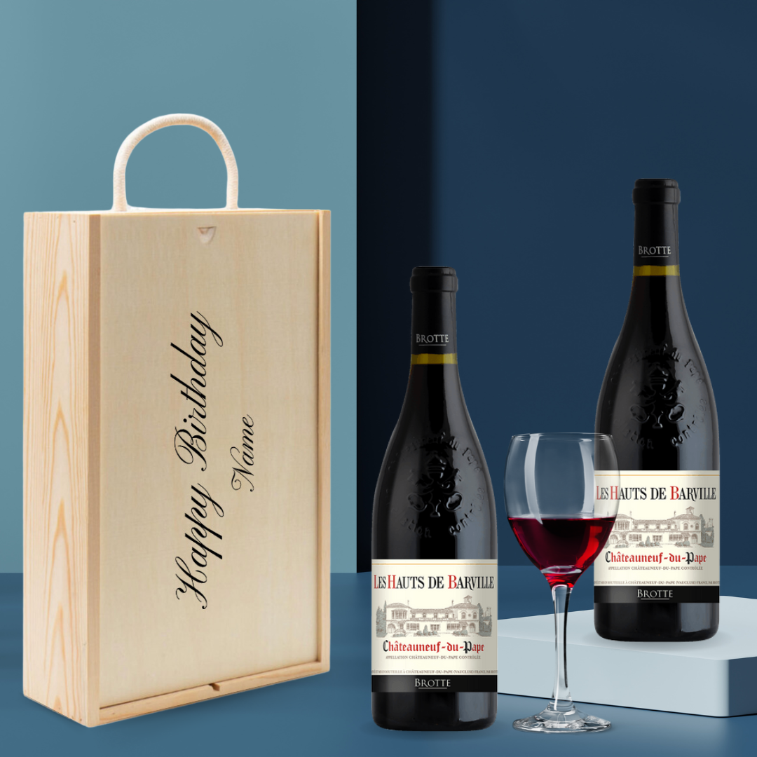 Personalised Chateauneuf Du Pape Red Wine Gift Set (2 x 75cl) - BEERHUNTER