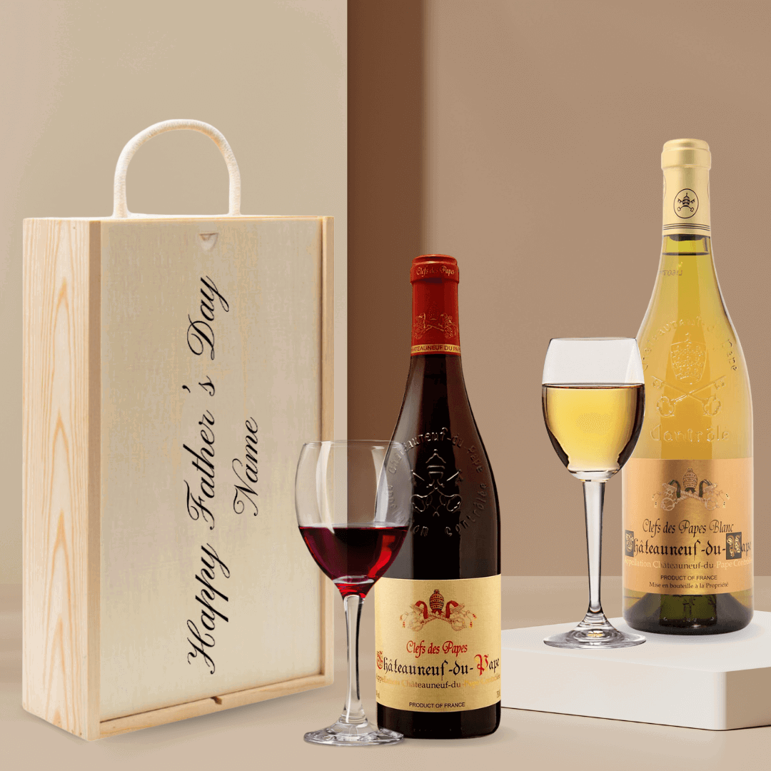 Personalised Chateauneuf Du Pape Red &amp;amp; White Wine Gift Set - (2 x 75cl) - BEERHUNTER