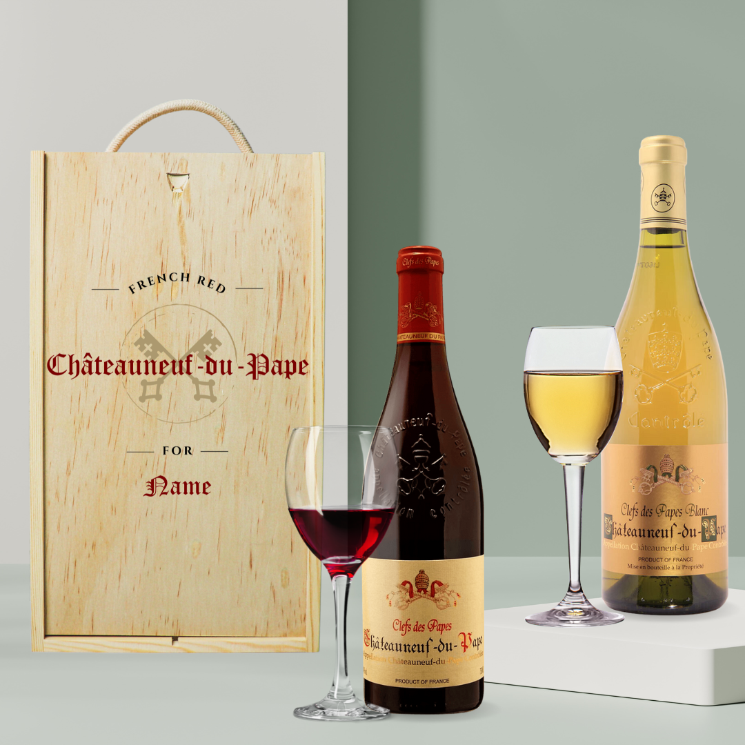 Personalised Chateauneuf Du Pape Red and White Wine Gift Set - BEERHUNTER