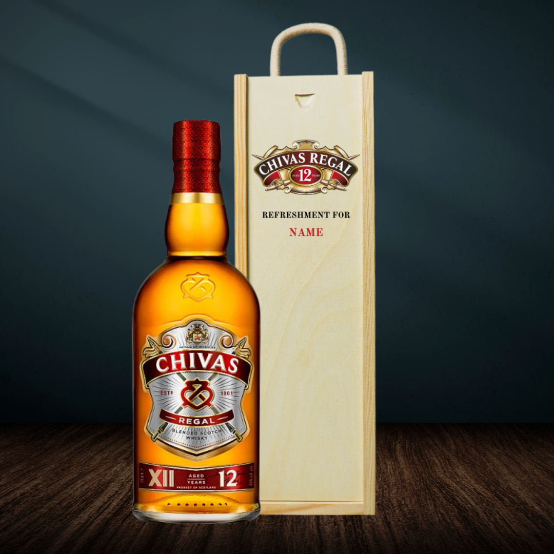 Personalised Chivas Regal 12 Year Scotch Whiskey Gift Set in Wooden Box - 40% ABV (70cl) - BEERHUNTER