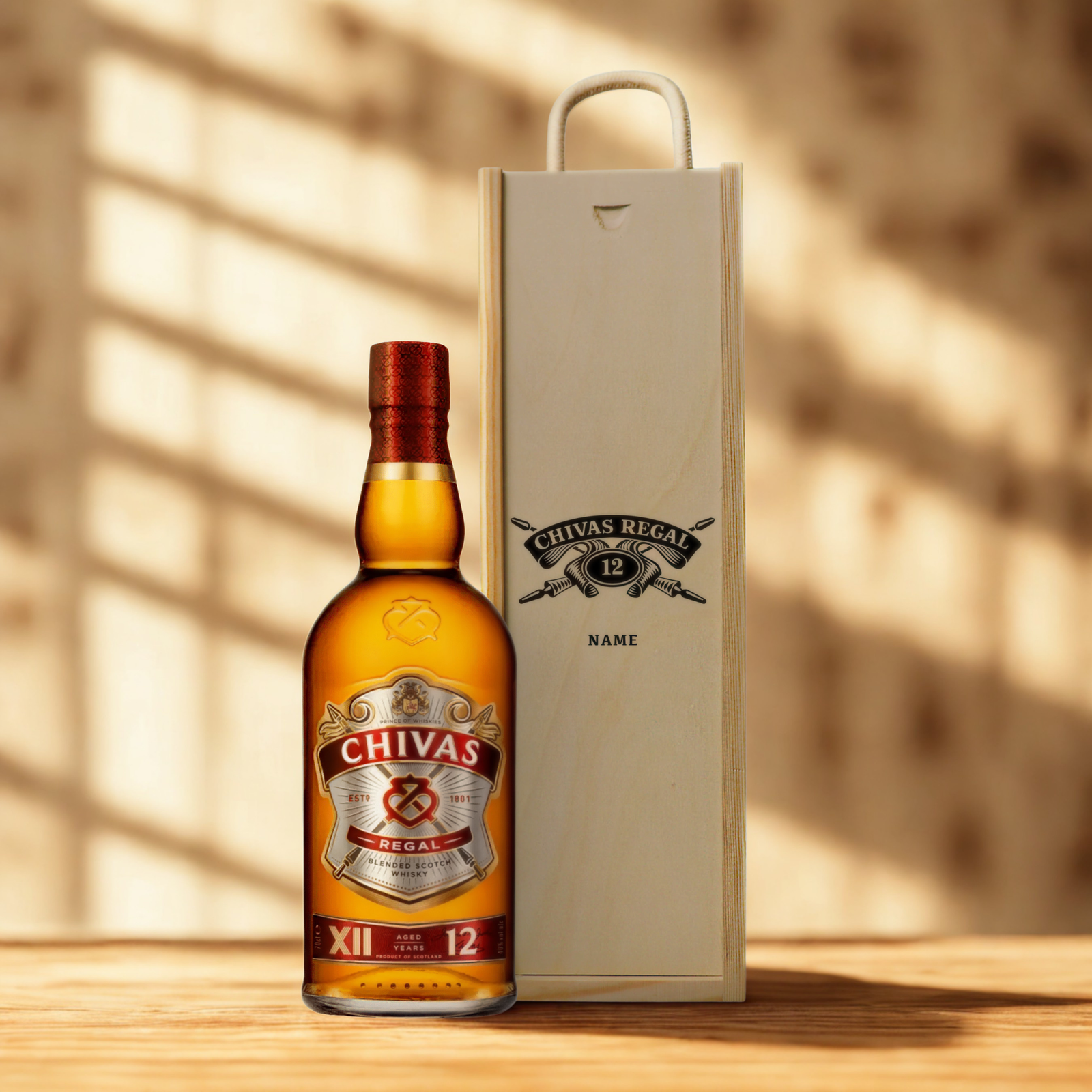 Personalised Chivas Regal 12 Year Scotch Whiskey Gift Set in Wooden Box - 40% ABV (70cl)