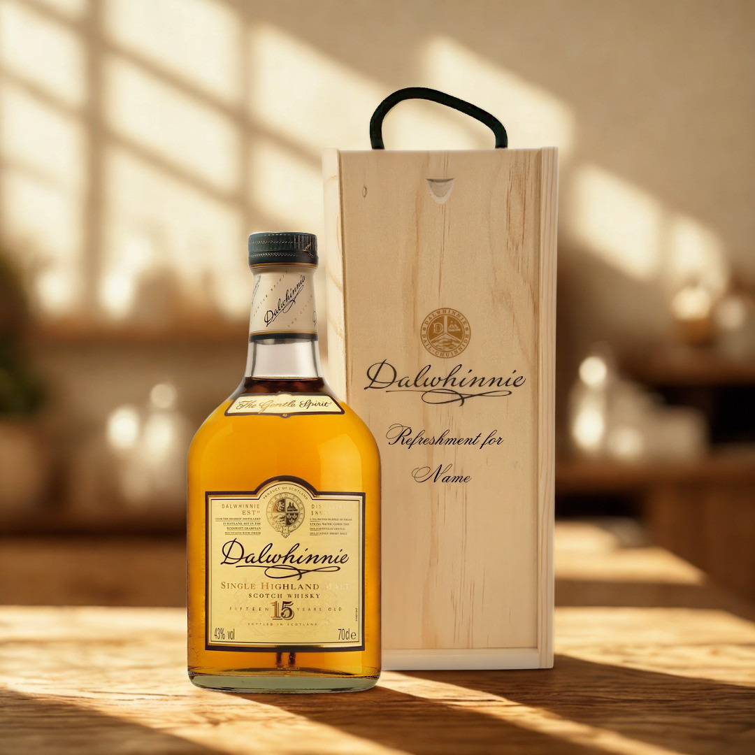 Personalised Dalwhinnie Whisky 15 Year Old Gift Set in Wooden Box - 43% ABV (70cl)