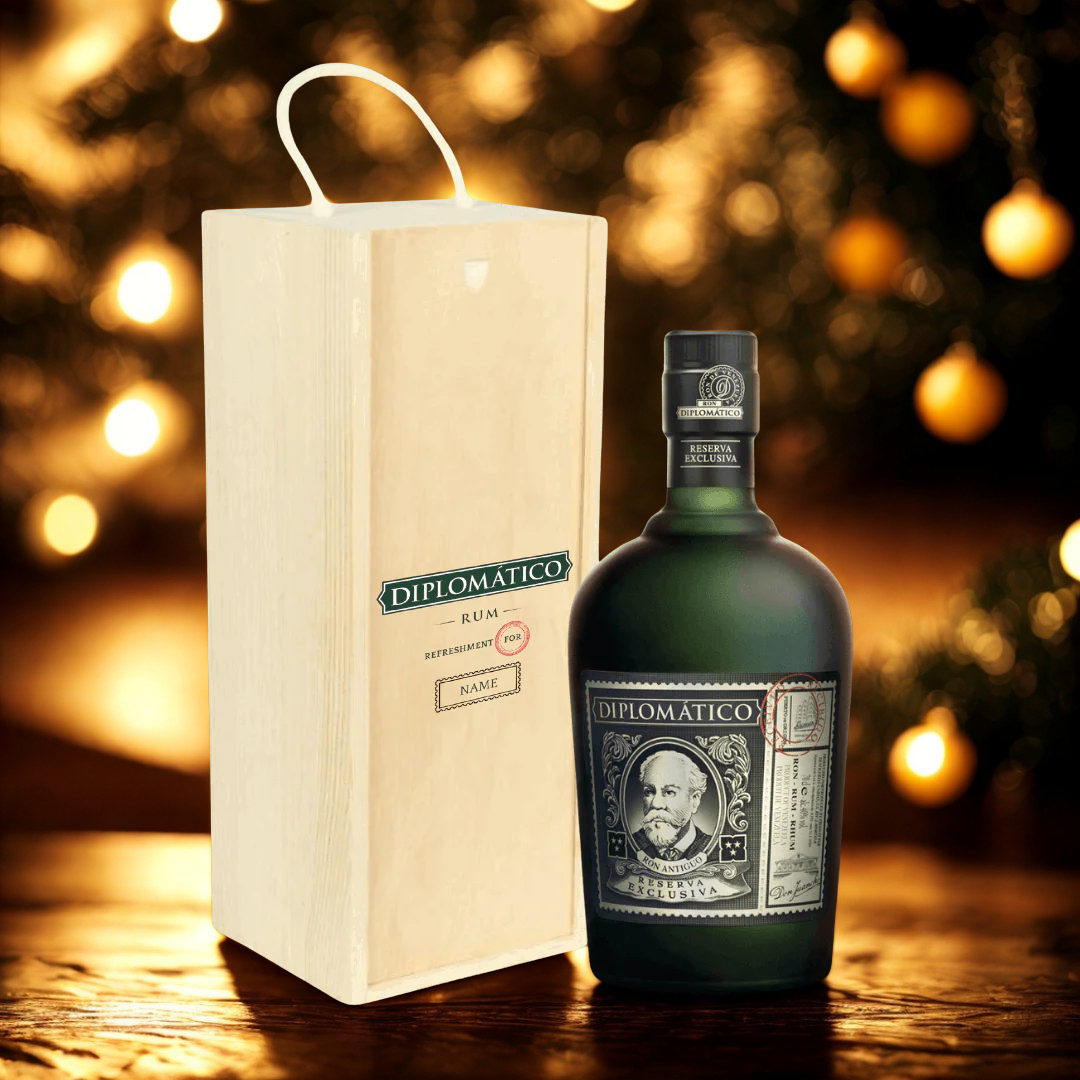 Personalised Diplomatico Reserva Exclusiva Rum Gift Set in Wooden Box (70cl)