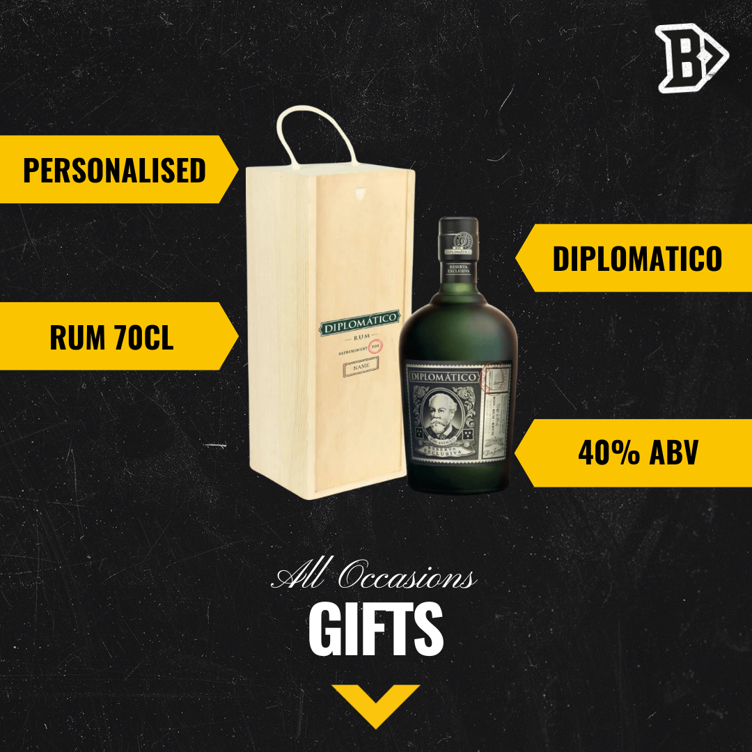 Personalised Diplomatico Reserva Exclusiva Rum Gift Set in Wooden Box (70cl)